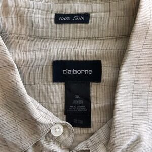 Vintage Claiborne Mens 100% Silk Button Up Shirt Size XL Beige 90s Grandpa